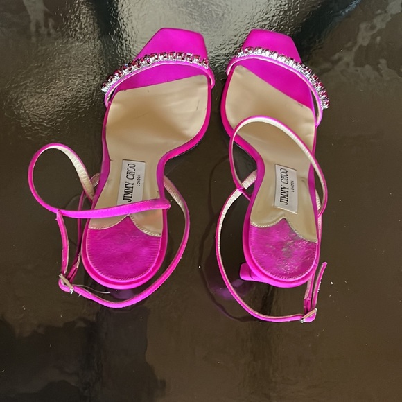 Jimmy Choo Heels.Size 41.5 EU (11.5 US).MEIRA 85,SATIN W/CRYSTAL PIECE.FUCHSIA - Picture 6 of 17